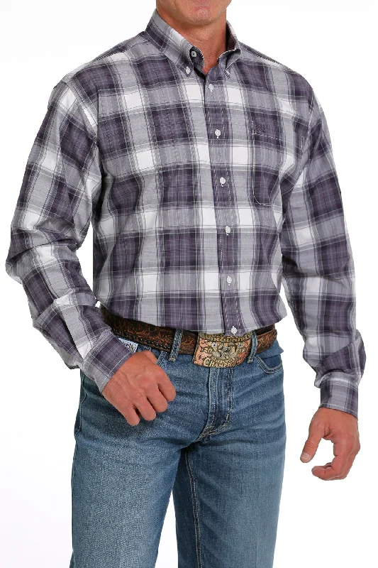 Men’s breathable dress shirt-Cinch Men's  Plaid Button Down Western Shirt in Purple