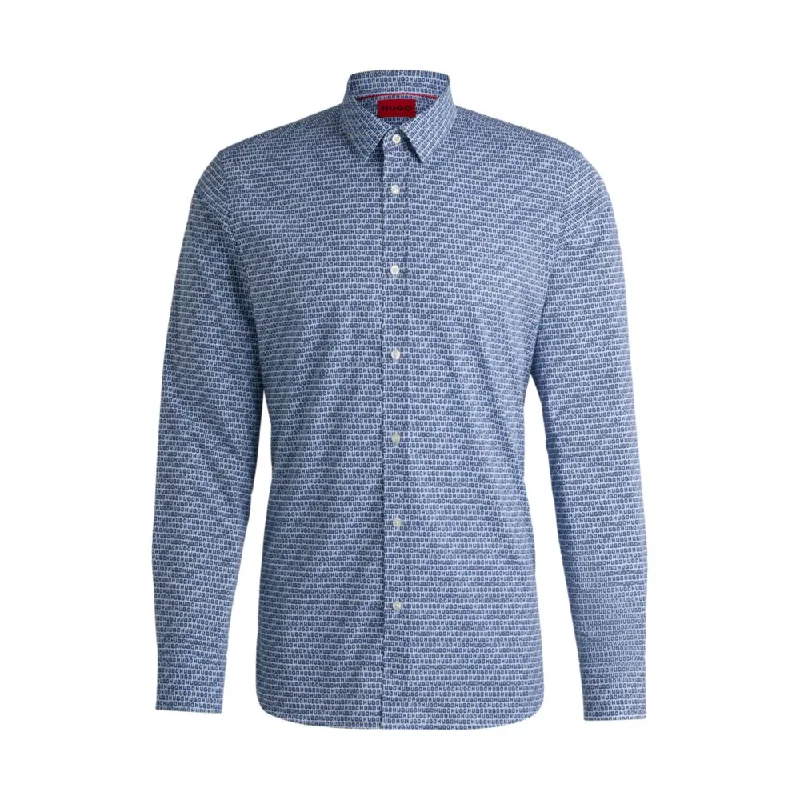 Men’s modern casual shirt-Extra-slim-fit shirt in printed cotton poplin