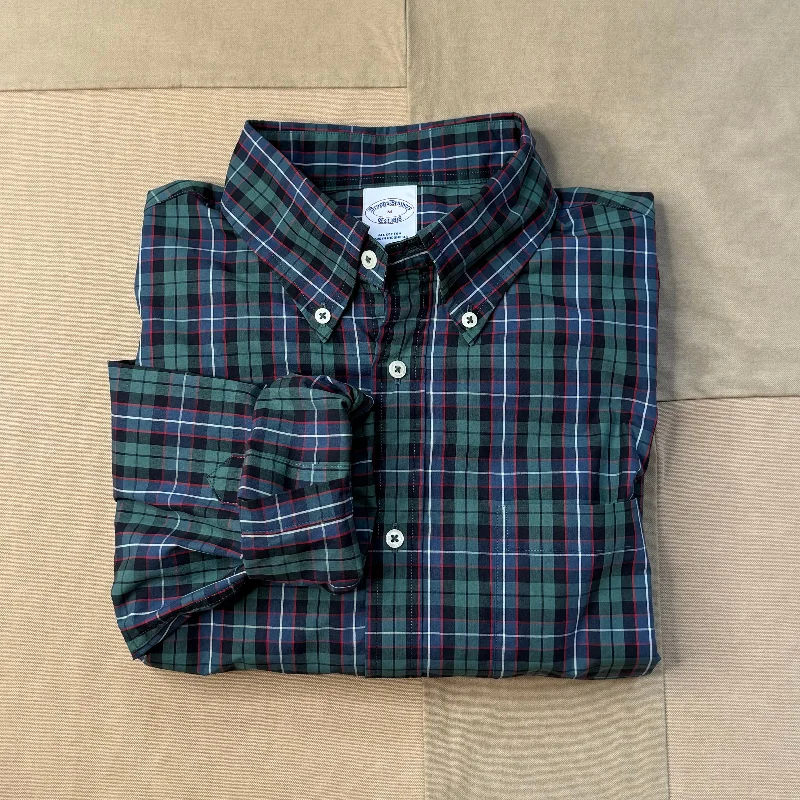 Men’s slim-fit white shirt-Friday Shirt, Poplin Checked Dark Green