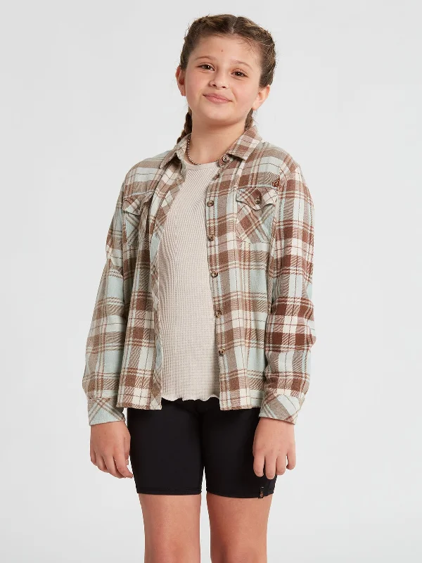 Men’s long-sleeve denim shirt-Girls Getting Rad Plaid Flannel Shirt - Blue Fog