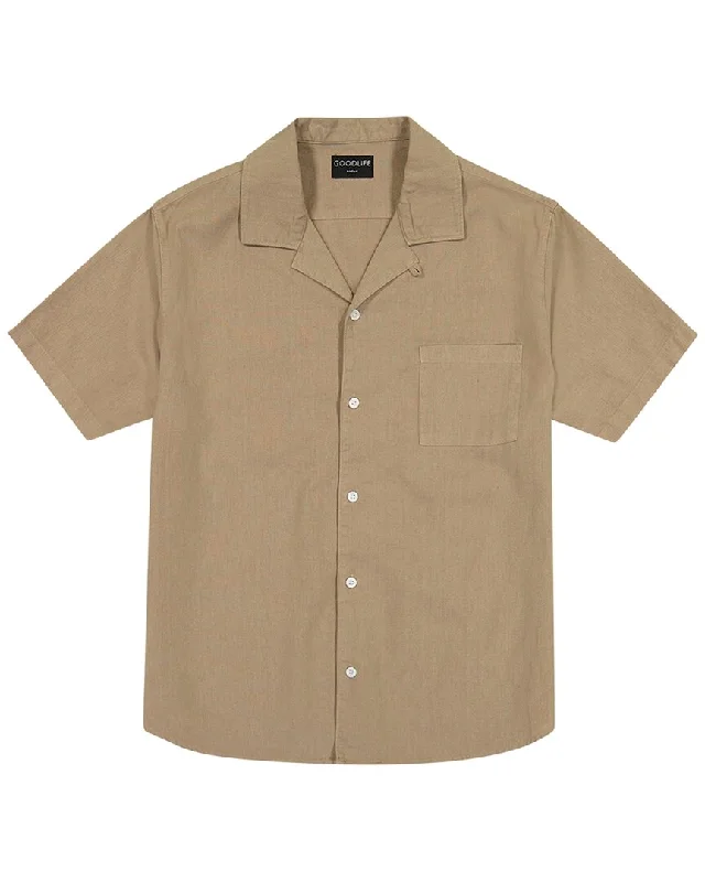 Men’s stylish white shirt-Goodlife Clothing Camp Collar Linen-Blend Shirt