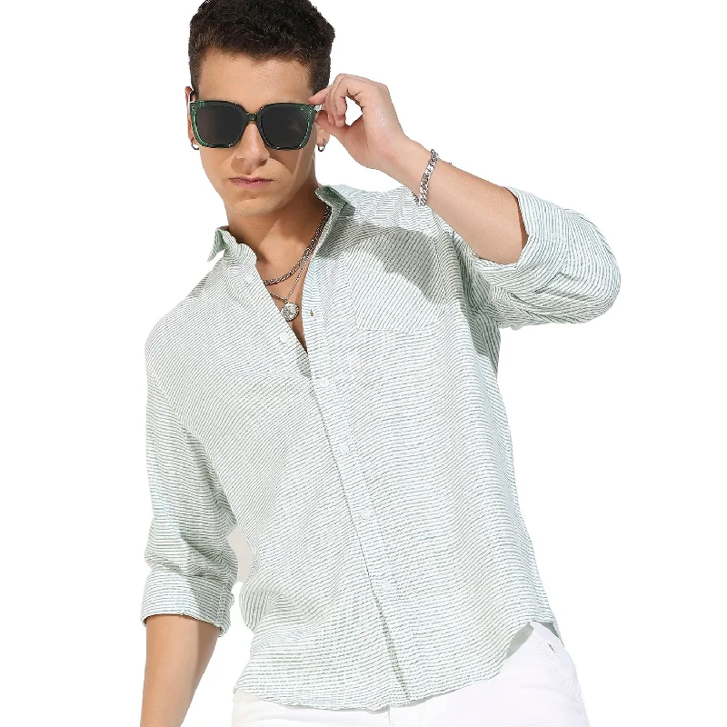 Men’s short-sleeve checkered shirt-Horizontal Chalk Striped Shirt