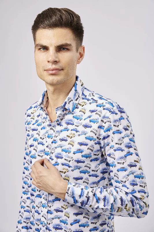 Men’s modern casual shirt-Leo Old Fashioned Cars Shirt