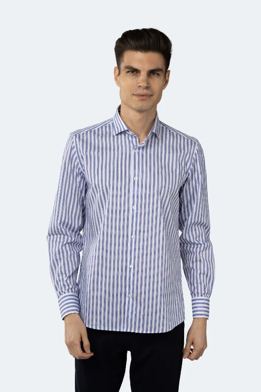 Men’s formal patterned shirt-Leo White and Navy Stripe Jacquard Shirt