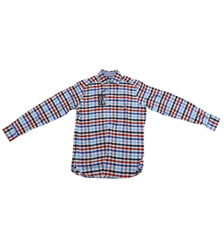 Men’s classic button-up shirt-Men's Yarn Dye Flannel Shirt In Red/white/blue