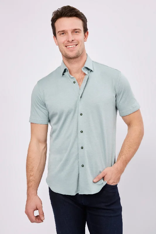 Men’s tailored denim shirt-Mint Green Short Sleeve Jersey Knit