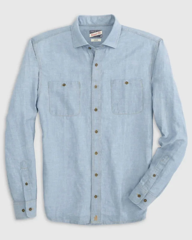 Men’s patterned casual shirt-Morgan Button Down Shirt In Chambray