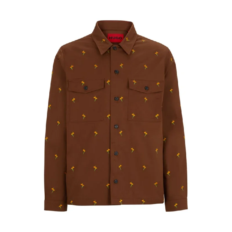 Men’s relaxed-fit Oxford shirt-Oversize-fit shirt in floral-embroidered twill