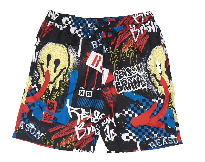 Men’s casual black pants-REASON GRAPHIC SWIM SHORTS MULTI - AZSW-027