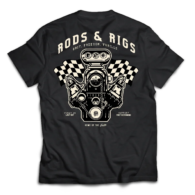 Men’s short-sleeve bold graphic-Rods & Rigs Charity Tee, Black