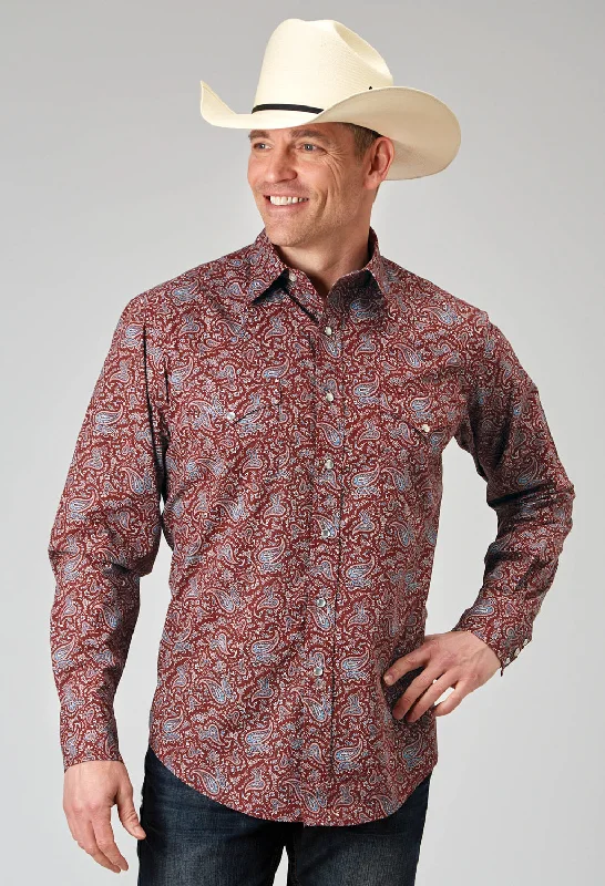 Men’s breathable casual shirt-Roper Mens 1896 Vintage Paisley Red 100% Cotton L/S Shirt