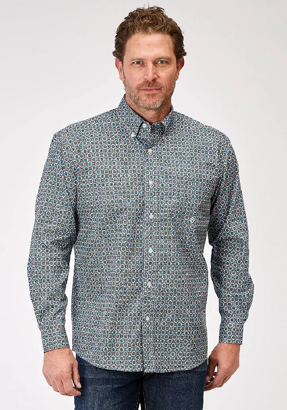 Men’s patterned Oxford shirt-Roper Mens 1936 Frontier Foulard Multi-Color 100% Cotton 1 Pkt L/S Shirt