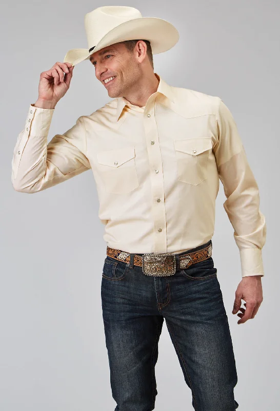 Men’s formal slim-fit shirt-Roper Mens 1960 Tonal Stripe Cream Poly/Cotton L/S Shirt