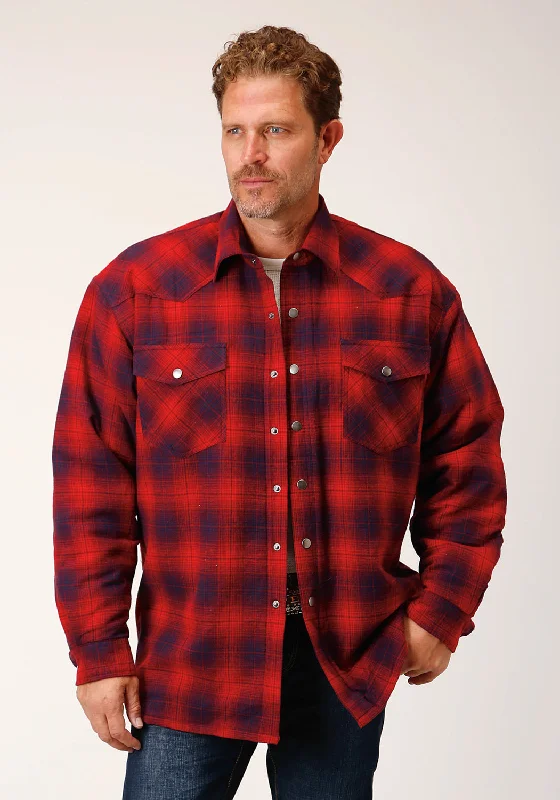 Men’s long-sleeve checkered shirt-Roper Mens Sherpa Lined Flannel Red 100% Cotton L/S Shirt