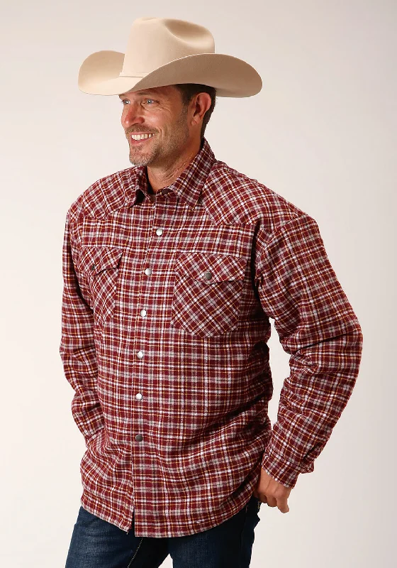 Men’s relaxed-fit plaid shirt-Roper Mens Sherpa Lined Flannel Wine 100% Cotton L/S Shirt