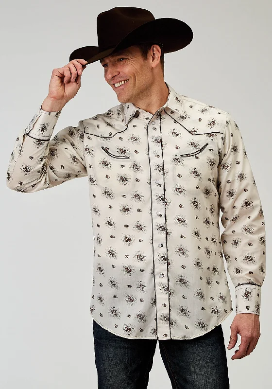 Men’s breathable dress shirt-Roper Mens Vintage Floral Fancy Cream Cotton Blend L/S Shirt