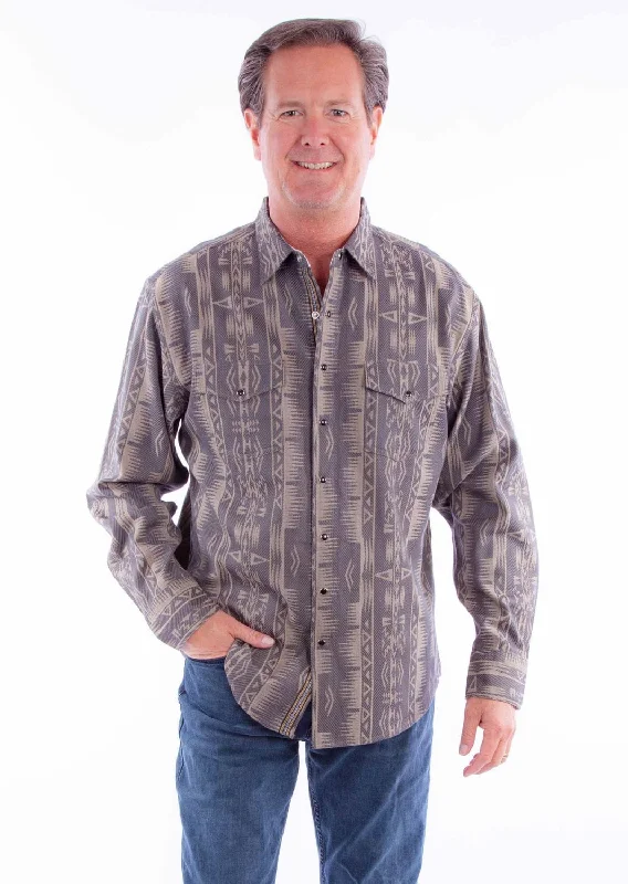 Men’s lightweight linen shirt-Scully Mens Signature Southwest Taupe 100% Cotton L/S Shirt