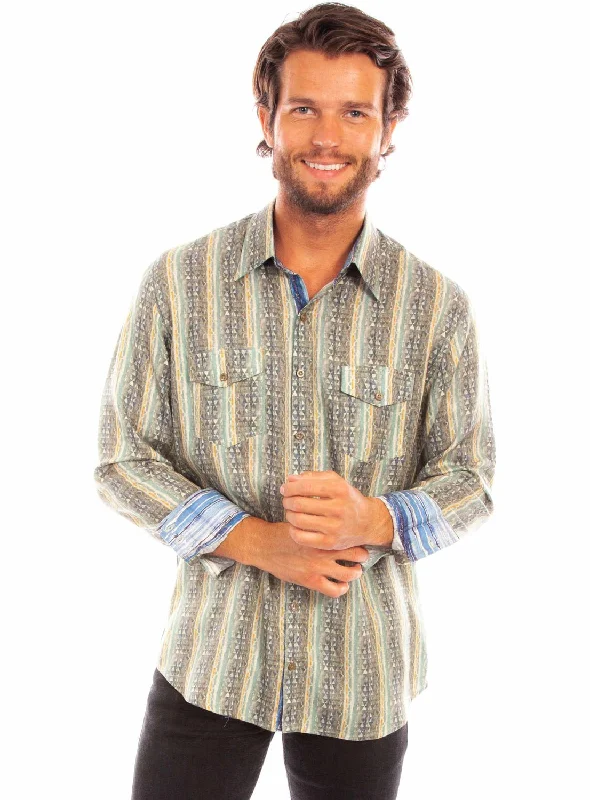 Men’s long-sleeve plaid shirt-Scully Mens Signature Stripe Earth 100% Tencel L/S Shirt