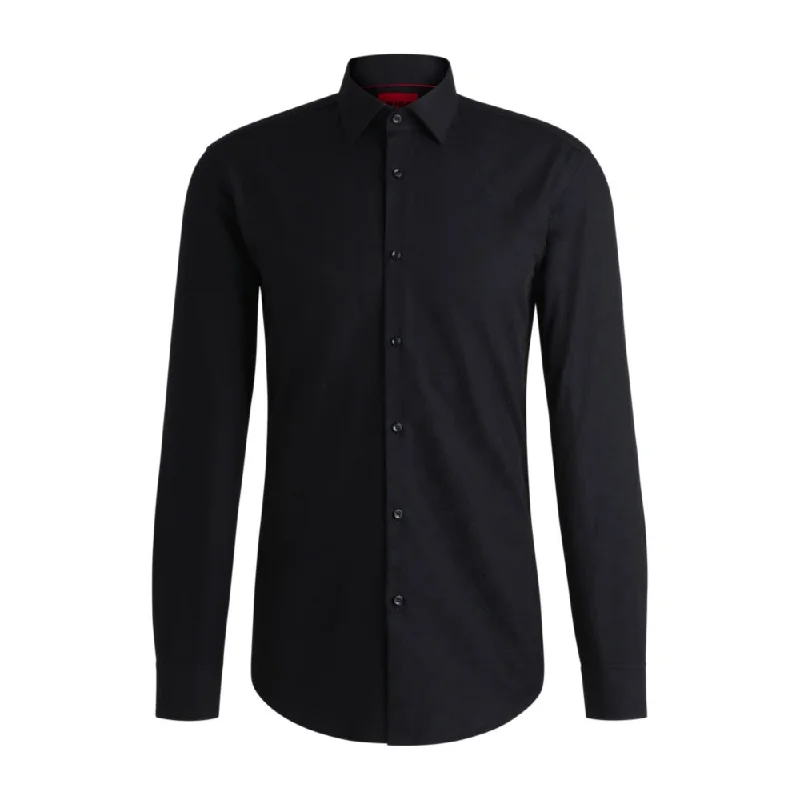 Men’s business denim shirt-Slim-fit shirt in cotton with a stacked-logo jacquard