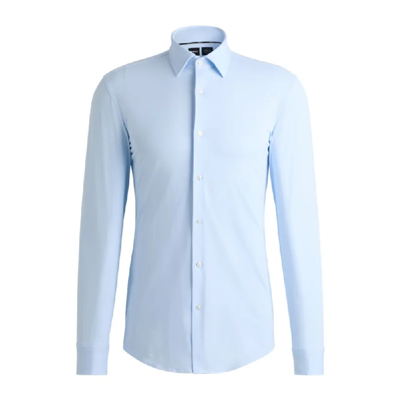 Men’s classic denim shirt-Slim-fit shirt in structured performance-stretch material