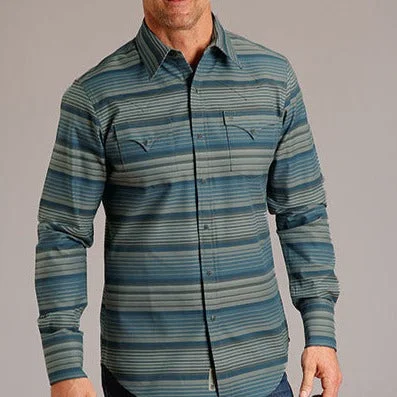 Men’s short-sleeve plaid shirt-Stetson Men's Rugged Serape Stripe Western Snap Shirt