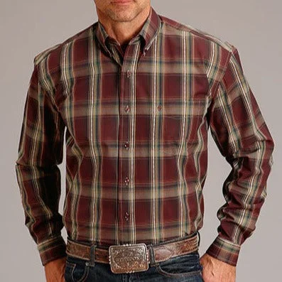 Men’s relaxed-fit casual shirt-Stetson Men's Sandstone Ombre Plaid Long Sleeve Western Button Down Shirt