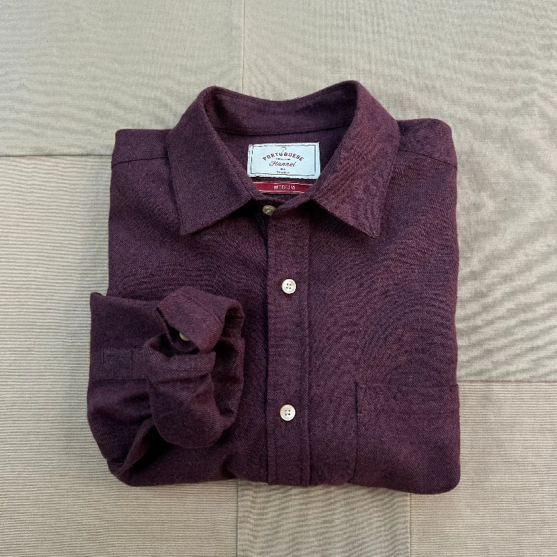 Men’s formal black shirt-Teca Solid Flannel Shirt, Bordeaux