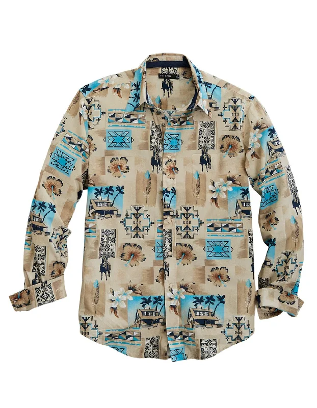 Men’s cotton casual shirt-Tin Haul Mens 1953 Tiki Blue 100% Cotton L/S Shirt