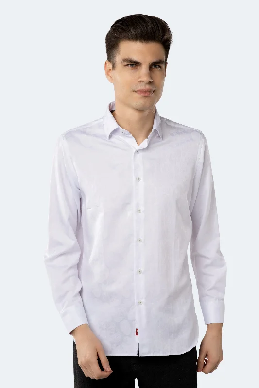 Men’s breathable dress shirt-White on White Jacquard Skulls Shirt