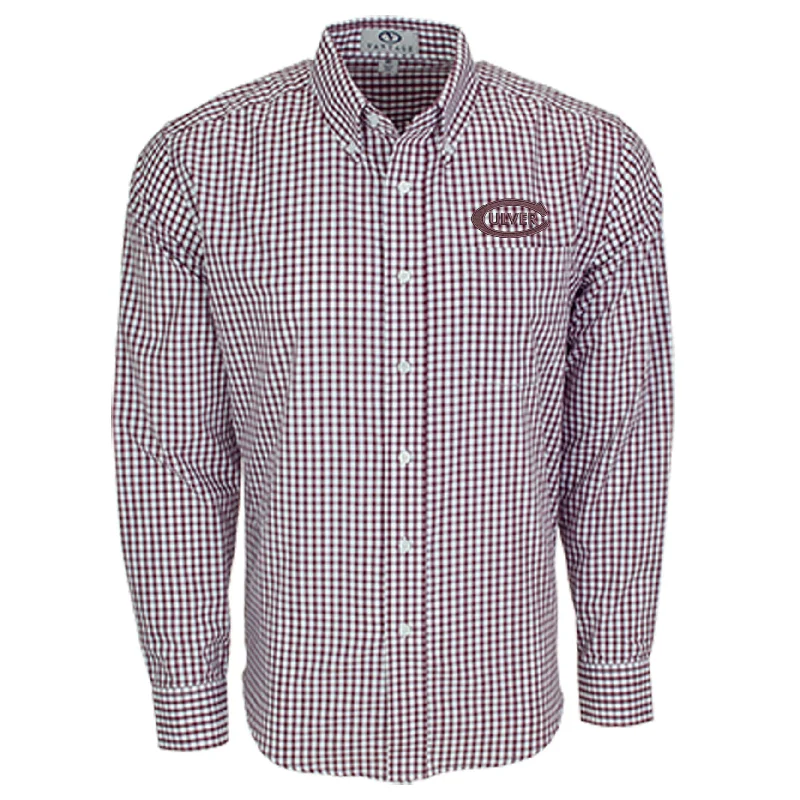 Men’s lightweight linen shirt-Gingham Button Down Shirt - Dark Maroon & White