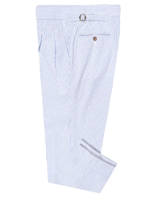 Men’s straight-fit khaki jeans-Minnis Blue Stripes Seersucker Pants