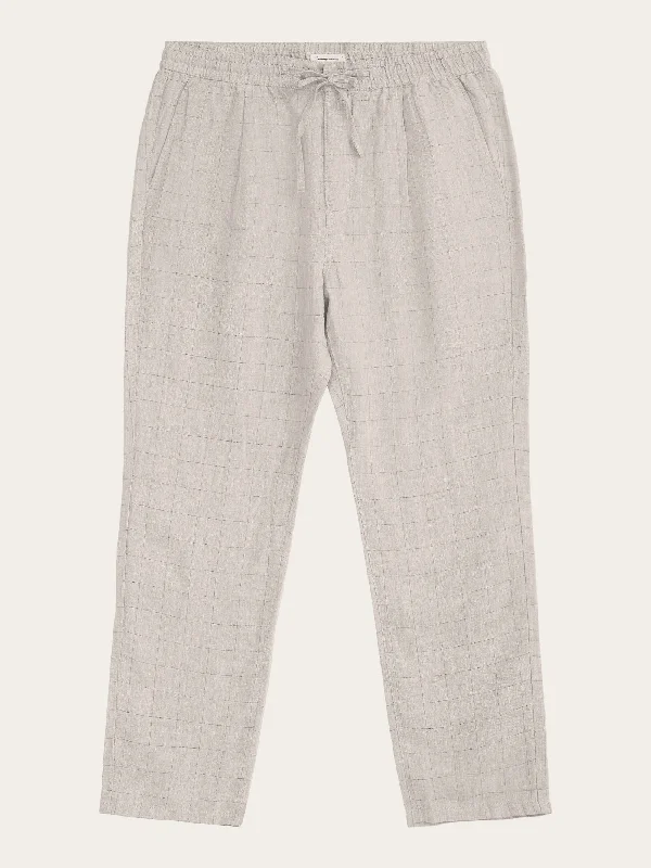 Men’s modern slim pants-FIG loose checked linen pants - GOTS/Vegan - Light feather gray