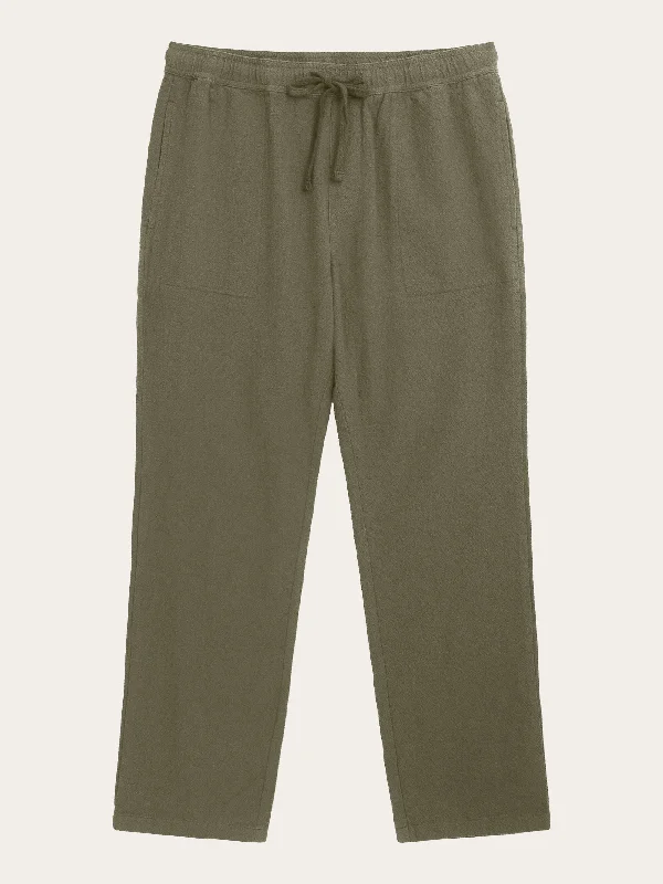 Men’s slim-fit cargo pants-FIG loose crushed cotton pants - GOTS/Vegan - Burned Olive