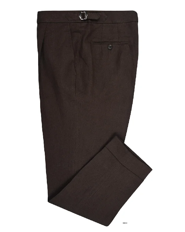 Men’s slim-fit chino pants-Loro Piana: Dark Brown Linen