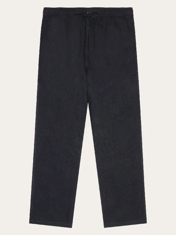 Men’s slim-fit cargo jeans-Loose linen pant - Black Jet