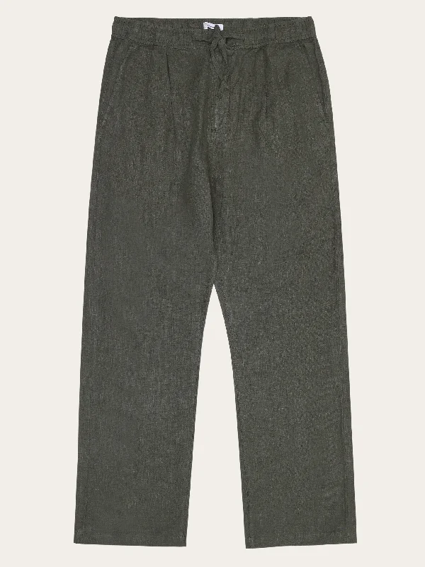 Men’s lightweight black pants-Loose linen pant - Burned Olive