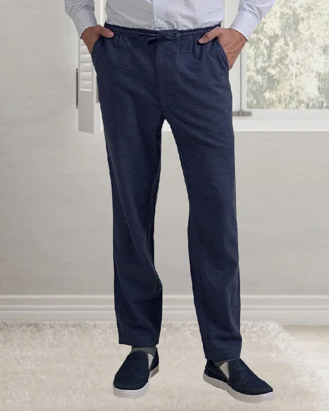 Men’s modern straight pants-Midnight Blue Soft Cotton Flannel Drawstring Pant