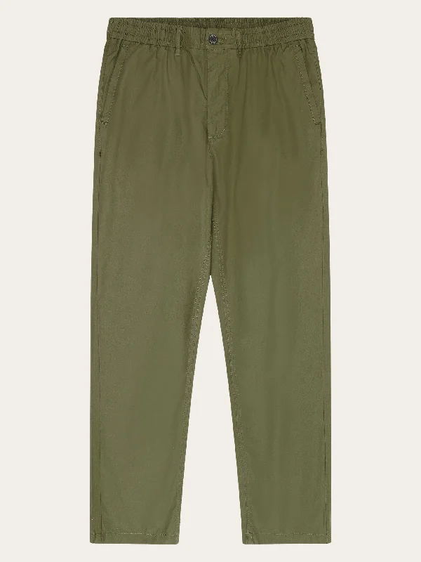 Men’s straight-fit khaki jeans-TIM tapered poplin elastic waist string pants - GOTS/Vegan - Burned Olive