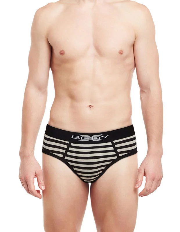 men's casual briefs-Body X Striped Briefs-BX03B Black