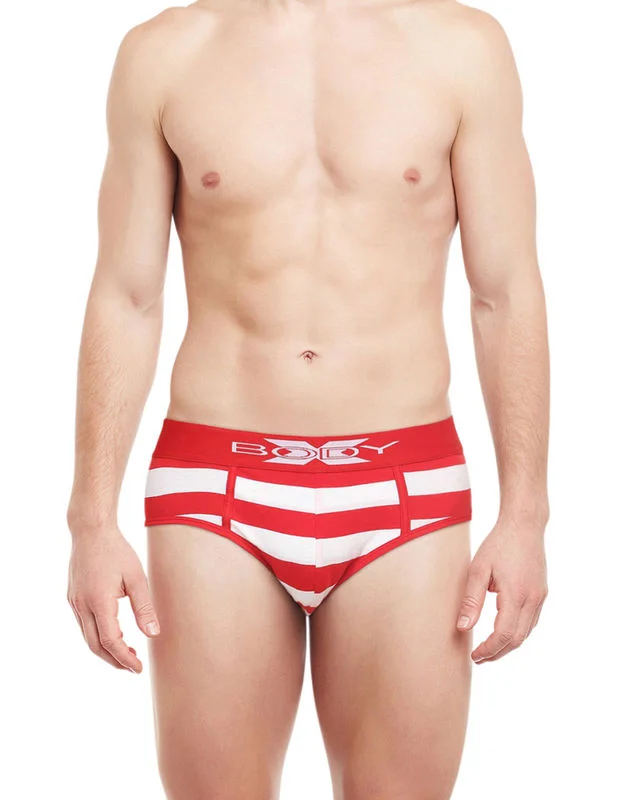 men's warm underwear-Body X Striped Briefs-BX03B Red Stripe