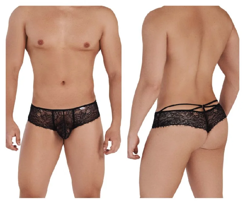 men's casual underwear-CandyMan 99537 Lace Boyshort Thongs Color Black