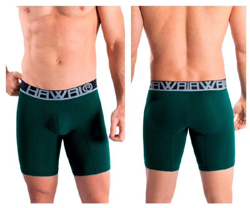 men's travel underwear-HAWAI 41903 Solid Athletic Boxer Briefs Color Green