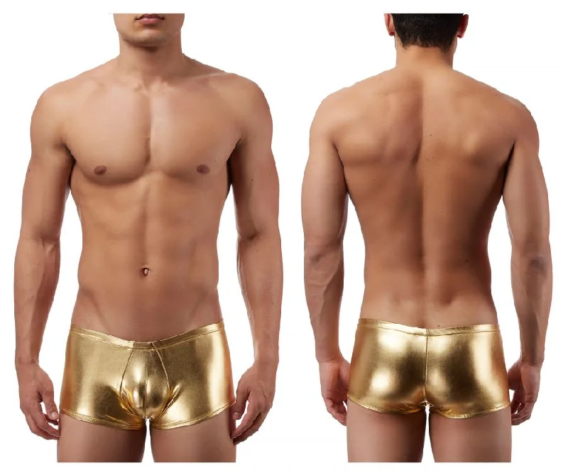 men's supportive underwear-Male Power 153070 Heavy Metal Mini Short Boxer Briefs Color Gold