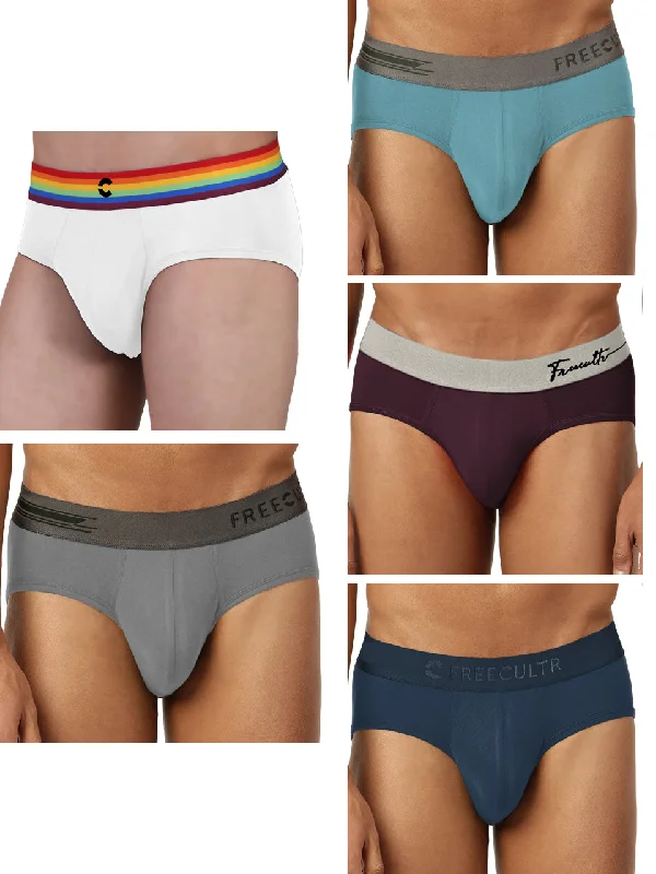 men's everyday boxer briefs-Anti-Bacterial Micro Modal Briefs With Pride (Pack of 5)