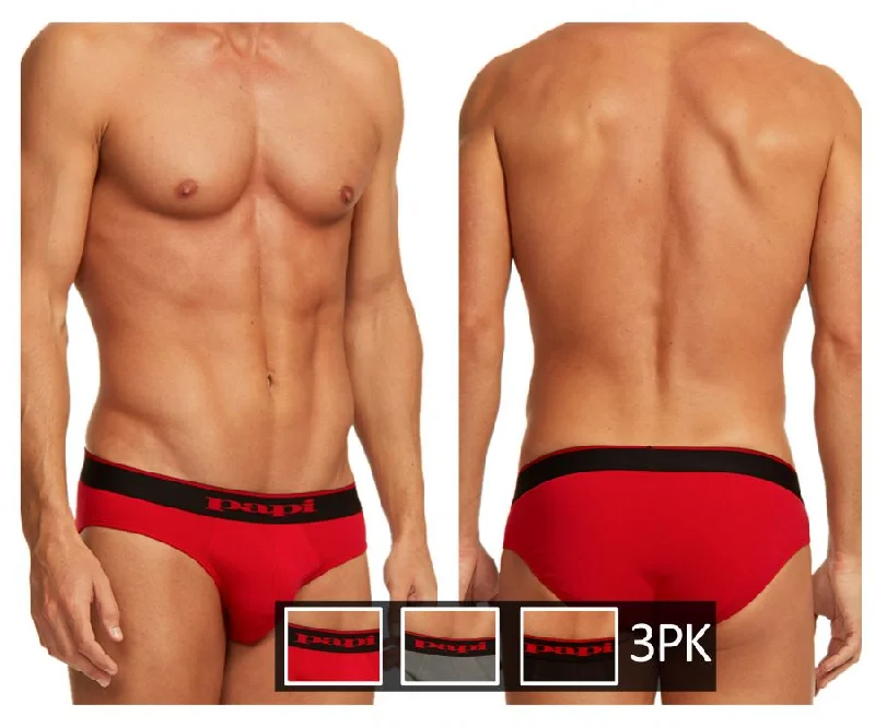 men's hypoallergenic boxer briefs-Papi 980403-950 3PK Cotton Stretch Brief Color Red-Gray-Black