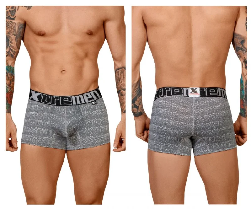 men's performance underwear-Xtremen 51449C Geometric Jacquard Trunk Color Gray