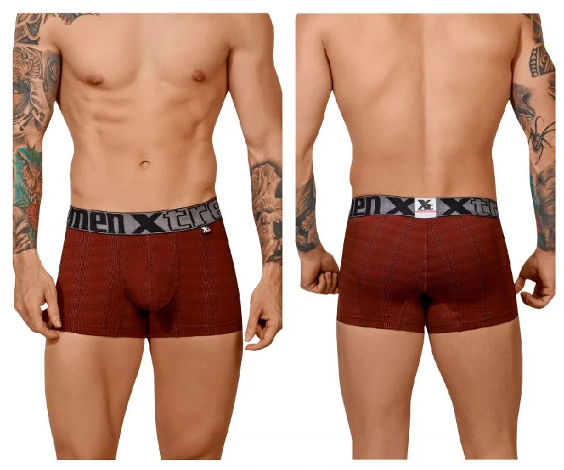 men's fitted briefs-Xtremen 51451C Geometric Jacquard Trunk Color Red